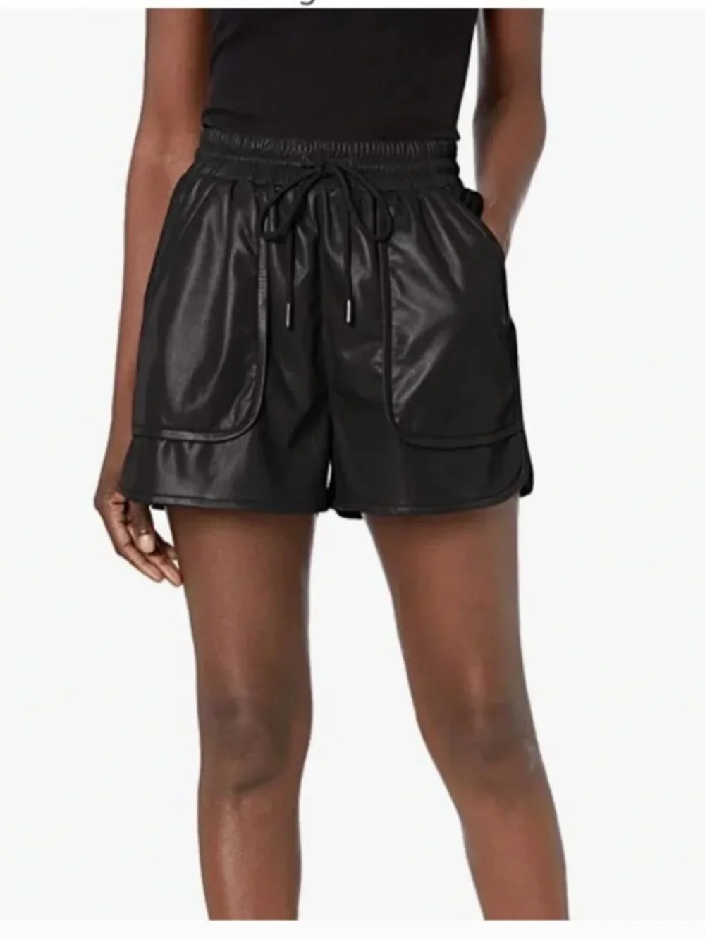 Joie NWT vegan leather shorts in shade Caviar (black) size 2 drawstring pockets